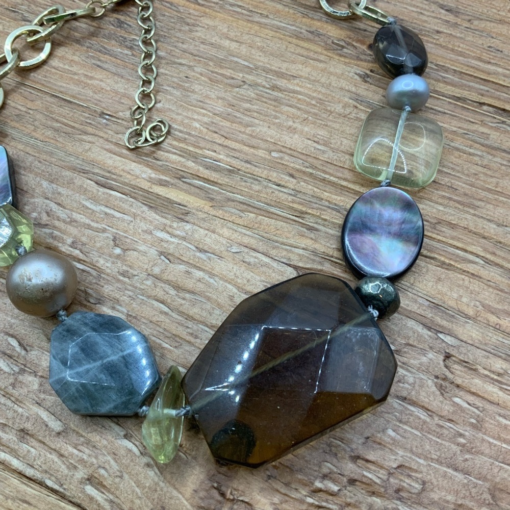 A.V. Max Faceted Beaded Glass Multi Color Choker Gold Tone Chain Necklace